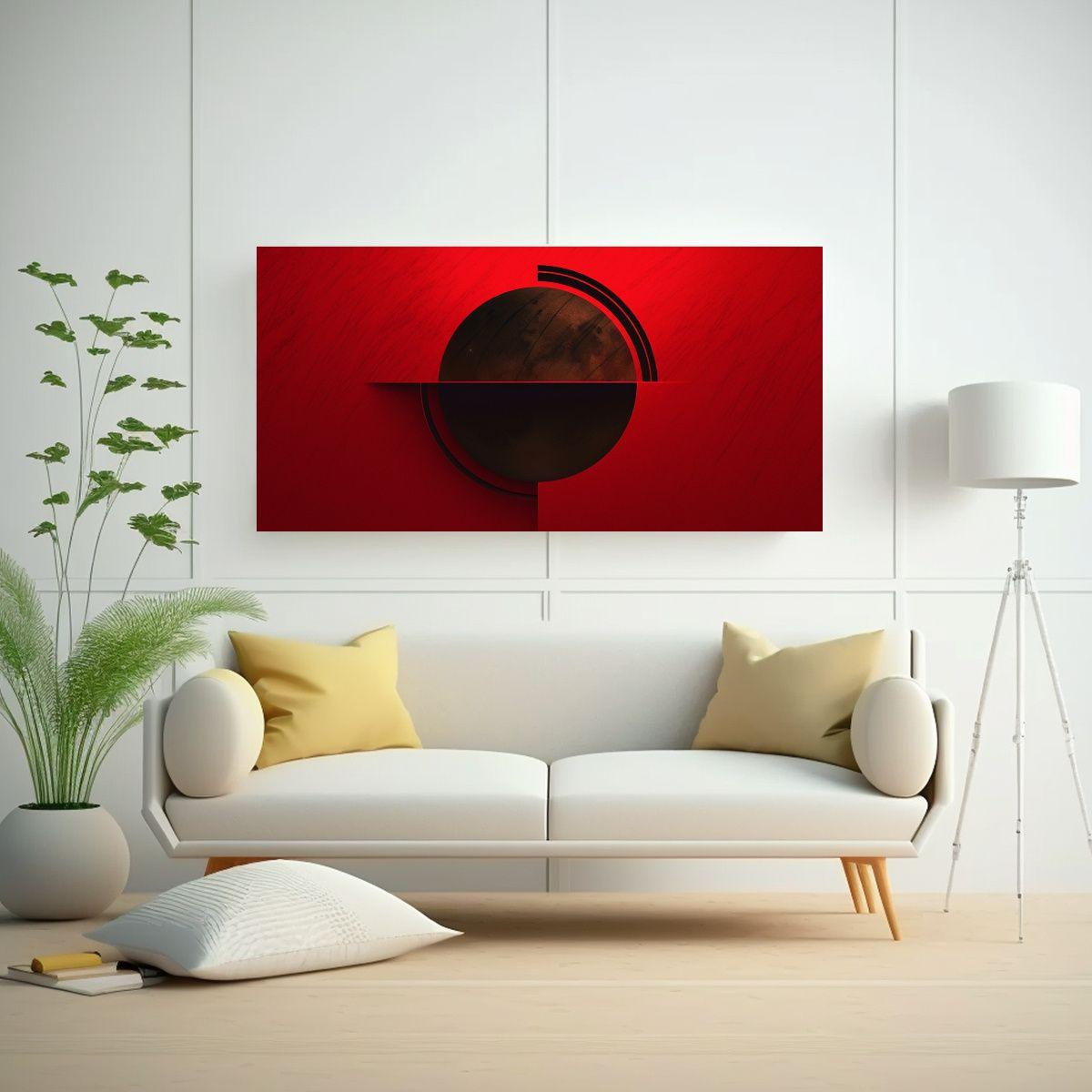 Pintura Abstracta Lienzo Rojo Fondo Negro 40x20cm-2
