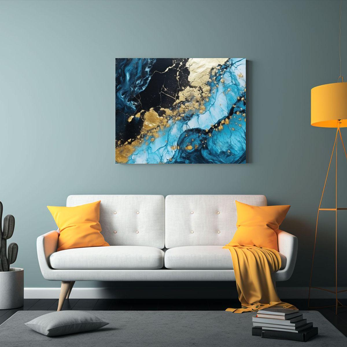 Pinturas Decorativas Abstractas: Textura Azul De Piel De Vac 60x40cm-2