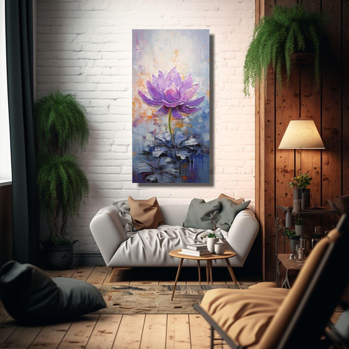 Pintura Lienzo Líneas Finas Única De Loto 50x100cm-2