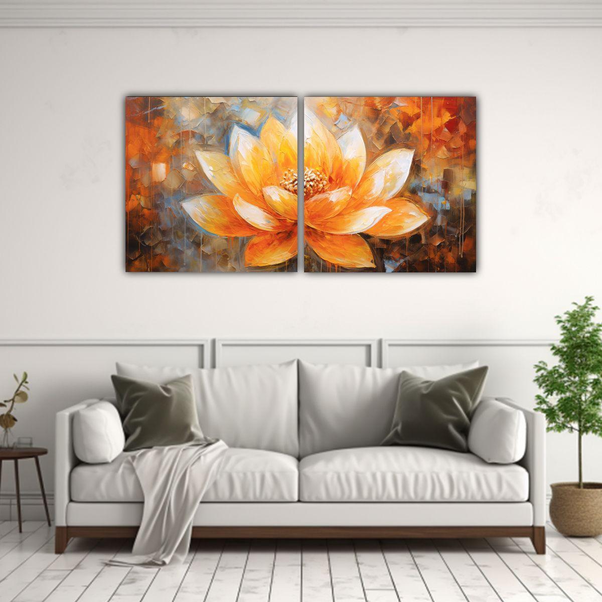Diptico Cuadro Estrellados En Pintura De Loto 80x40 Cm-2