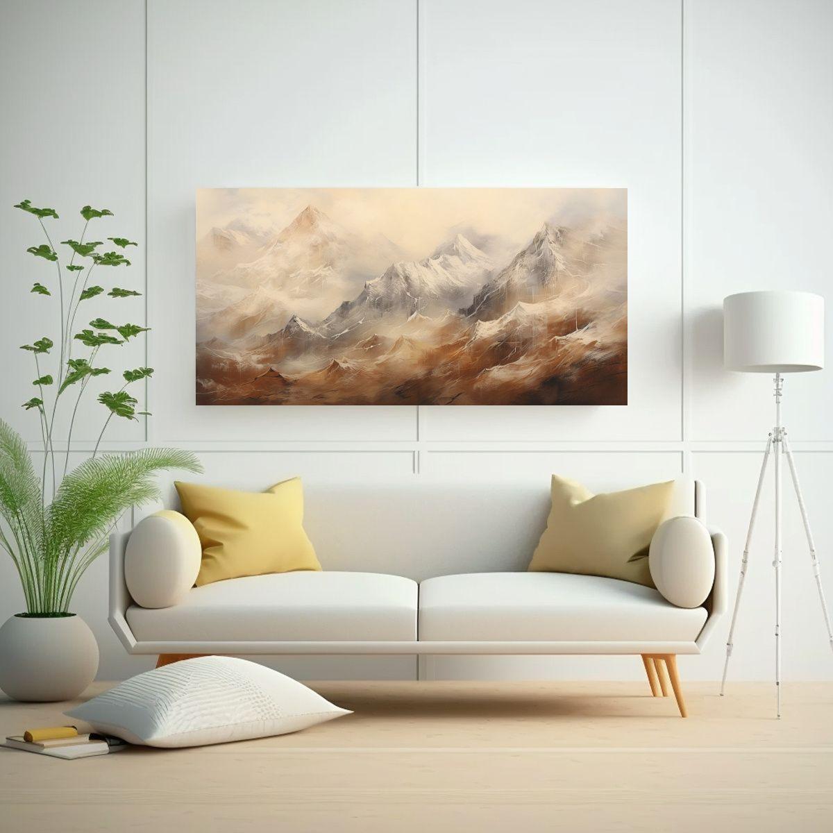 Cuadro Abstracto Montañas Nevadas Colores Marrone 60x30cm-2