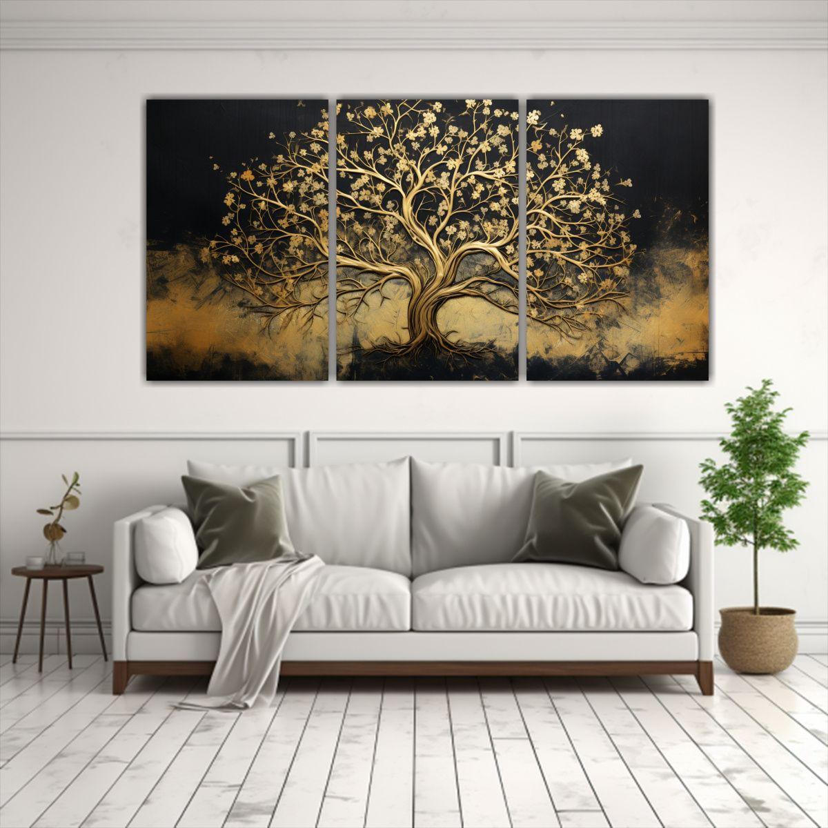 Set 3 Lienzos De Tela Cuadro Juveniles Con Árbol 150x75 Cm-2