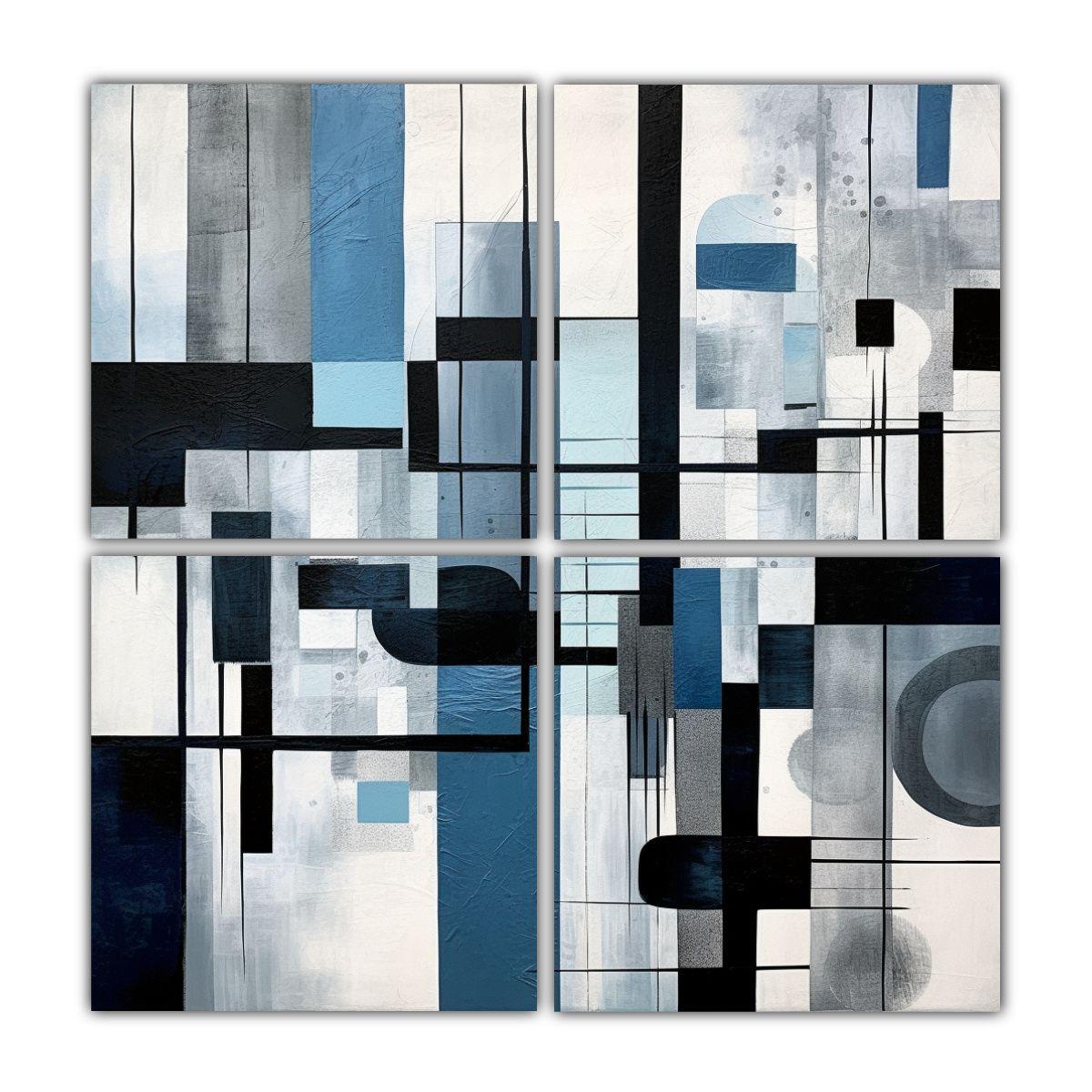 Pintura De Composición Exclusiva Con Azul, 80x80 Cm-0
