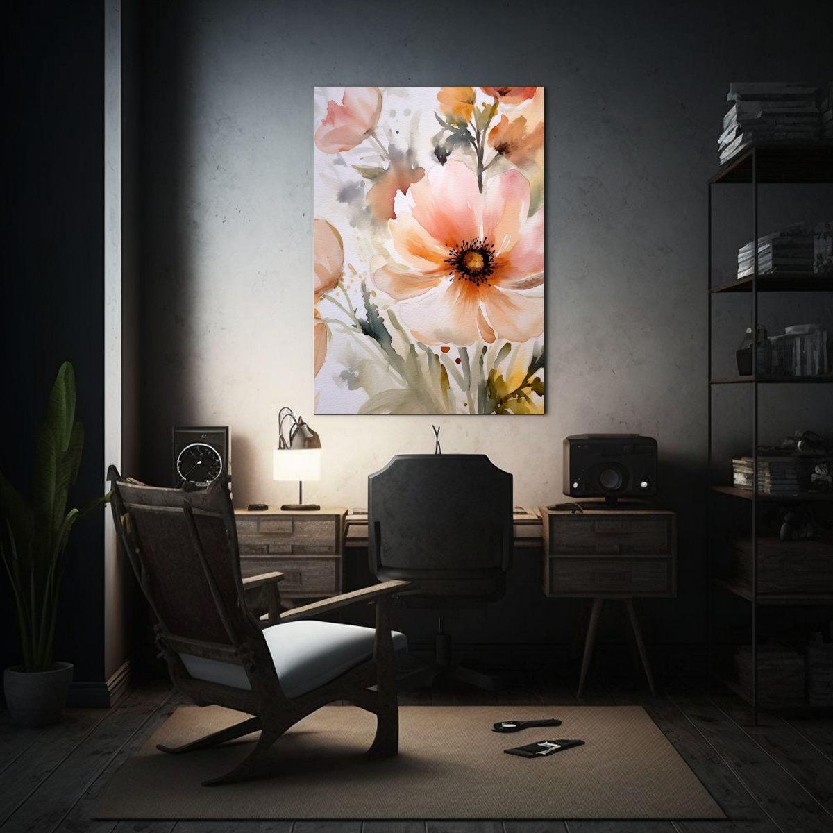 Pintura Floral En Tonos Suaves, Lienzo Con Fondo 20x30cm-2