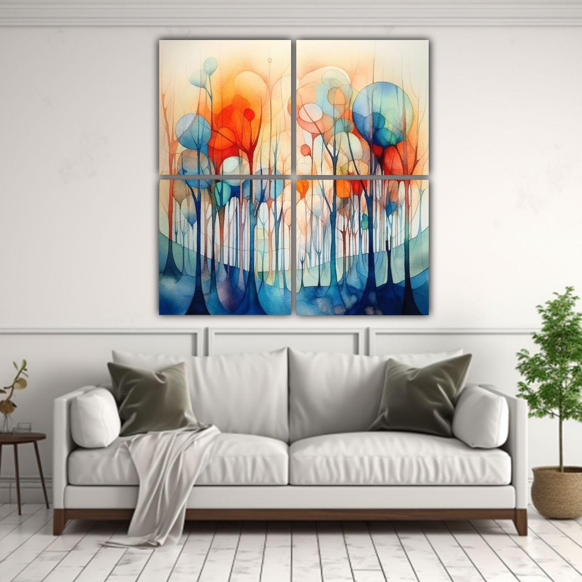 Cuadro Abstracto De Árboles En Bastidor: Esquema 180x180 Cm-2
