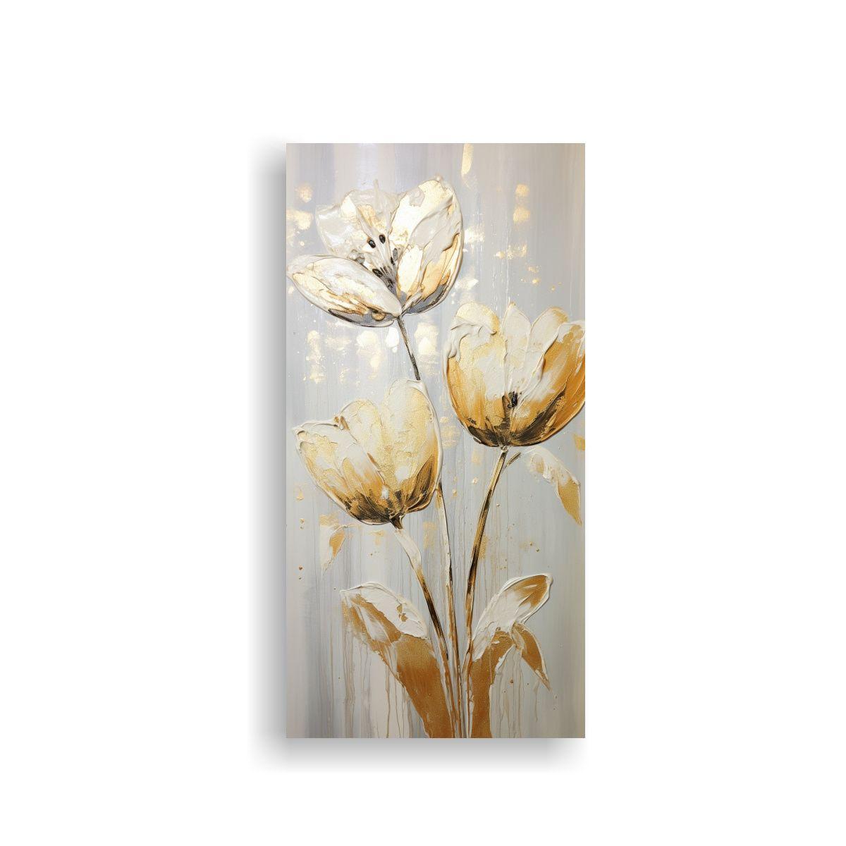 Pintura Dorada De Tulipanes Arte Forma Baño En 60x120cm-0