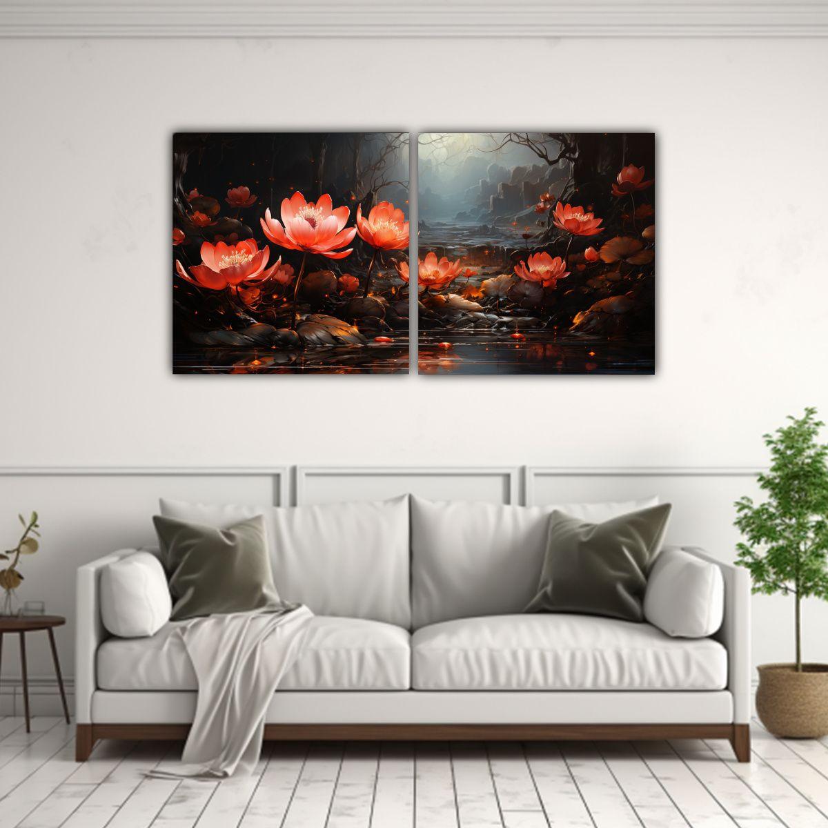 Dos Artes Moderno Simetrico Pintura En Lienzo 140x70 Cm-2