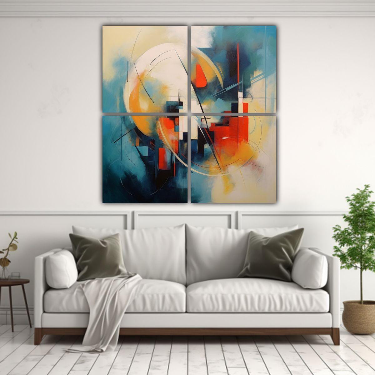 Pinturas Decorativas De Abstracto 4 Lienzos Con 160x160 Cm-2