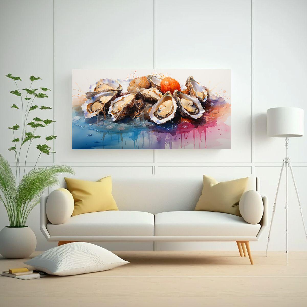 Pintura Acuarela De Ostras En Estilo Colorido 21 140x70cm-2
