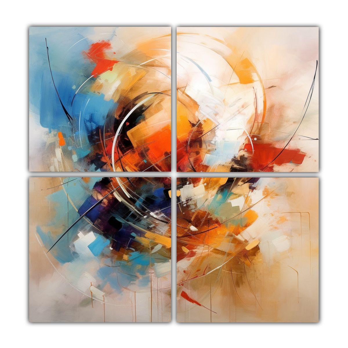 Cuatro Cuadros Tema Fantasía Arte Abstracto Para 140x140 Cm-0