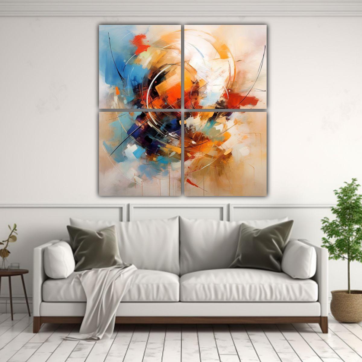 Cuatro Cuadros Tema Fantasía Arte Abstracto Para 140x140 Cm-2