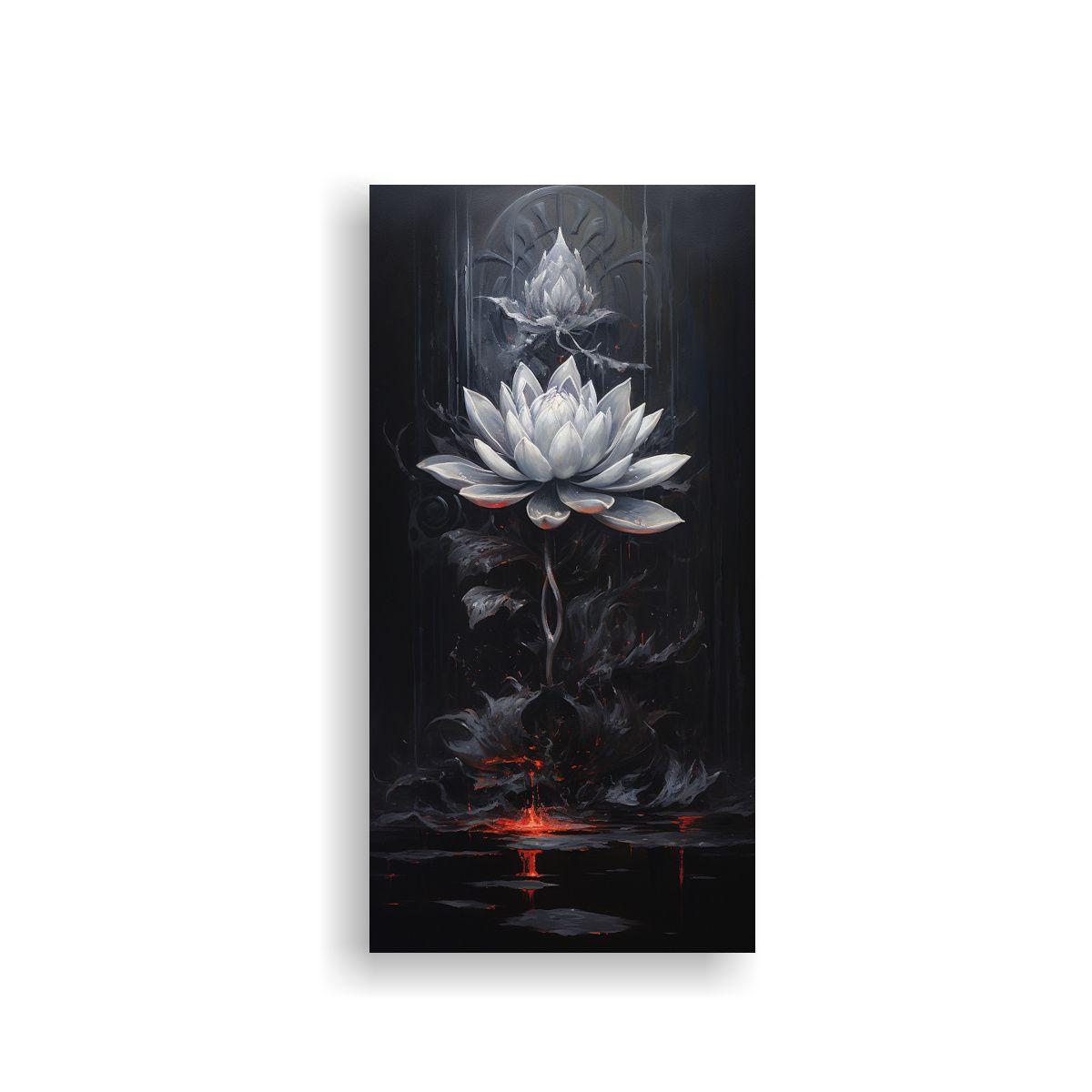 Pintura De Loto Negro Estilo Impactante En Lienzo 40x80cm-0