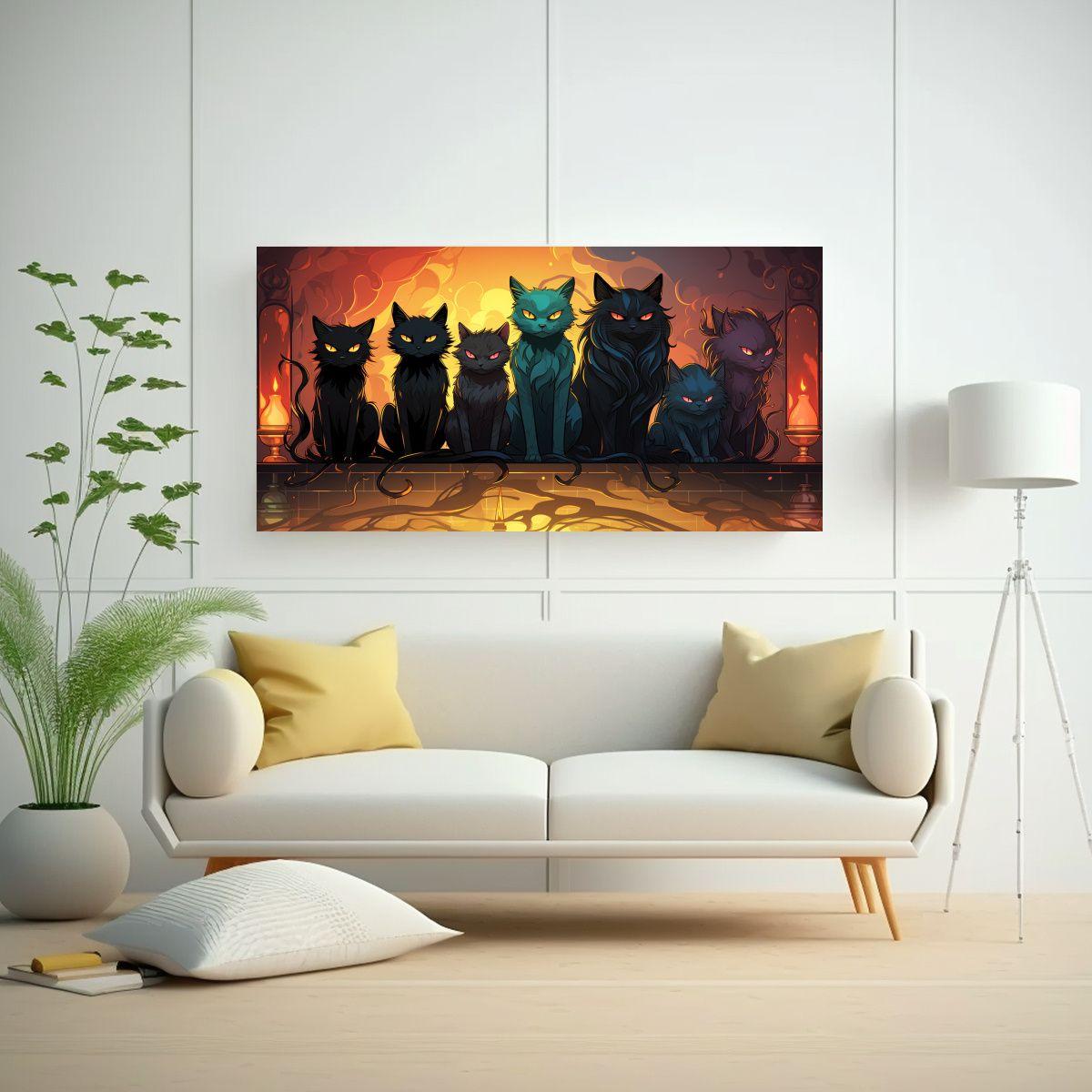 Cuadros Decorativos Intensos Con Esquema De Gatos 60x30cm-2