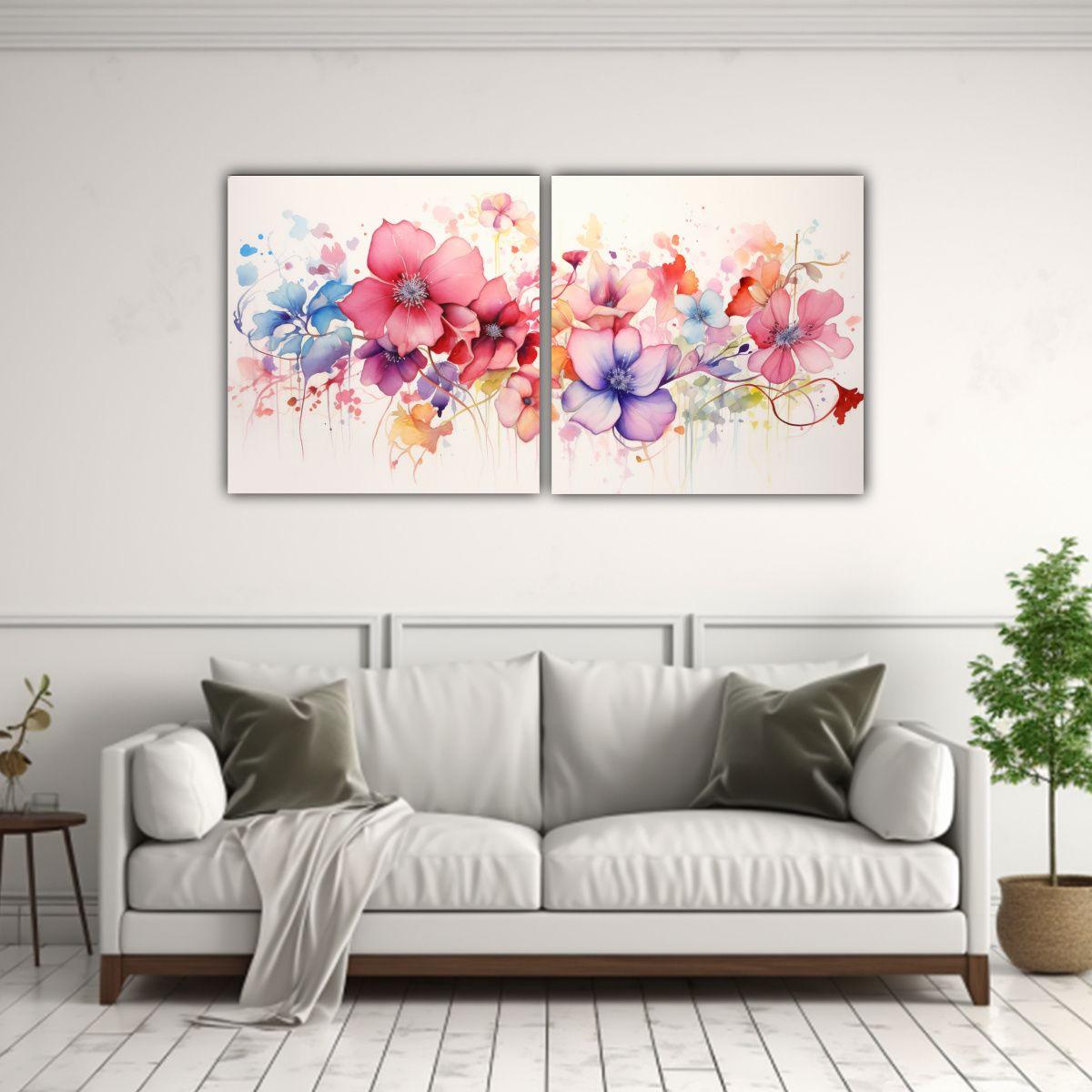 Cuadros De Flores Abstractas Acuarela Arte 120x60 Cm-2