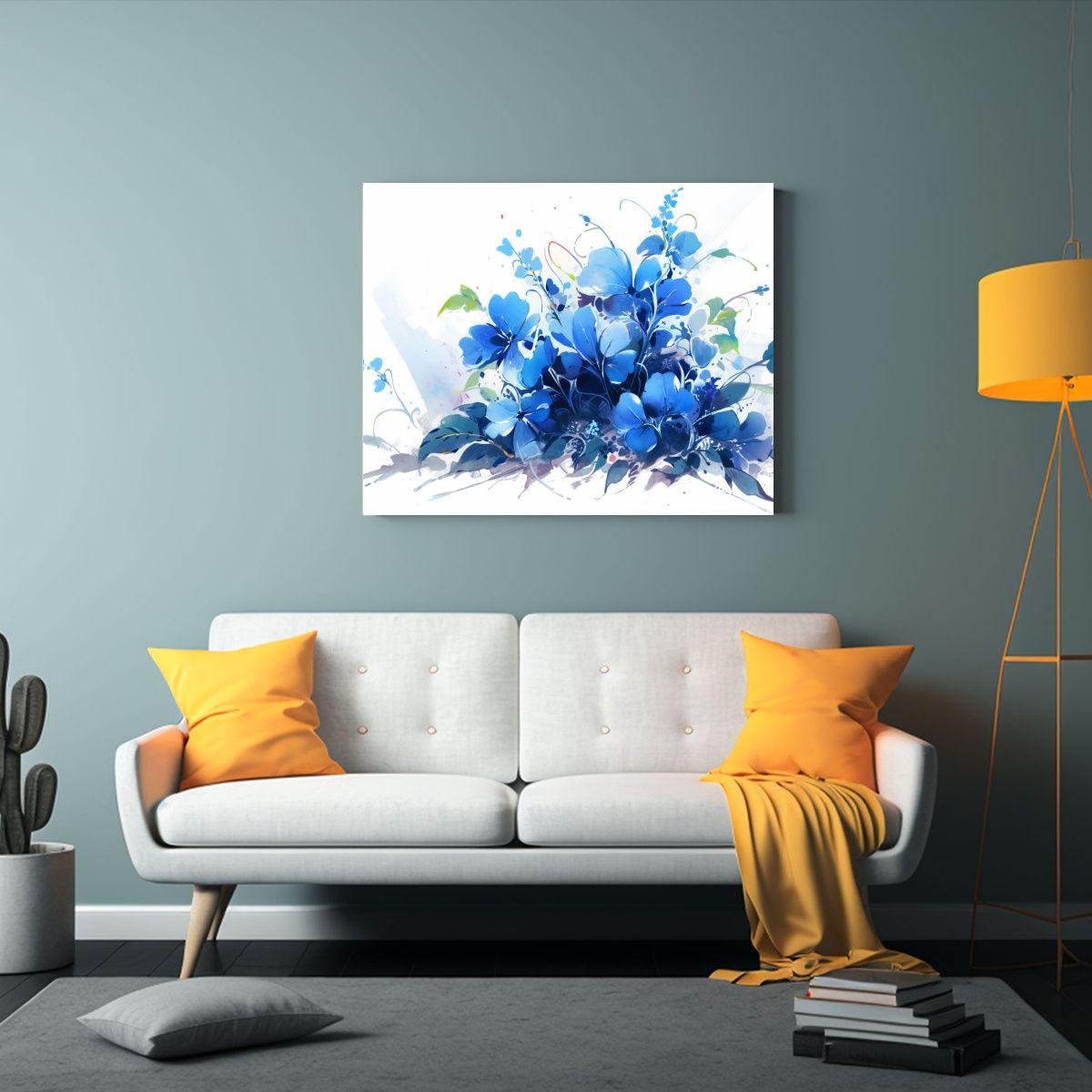 Cuadro En Bastidor Líneas Finas Azules Estilo Medio Neonoir 40x30cm-2