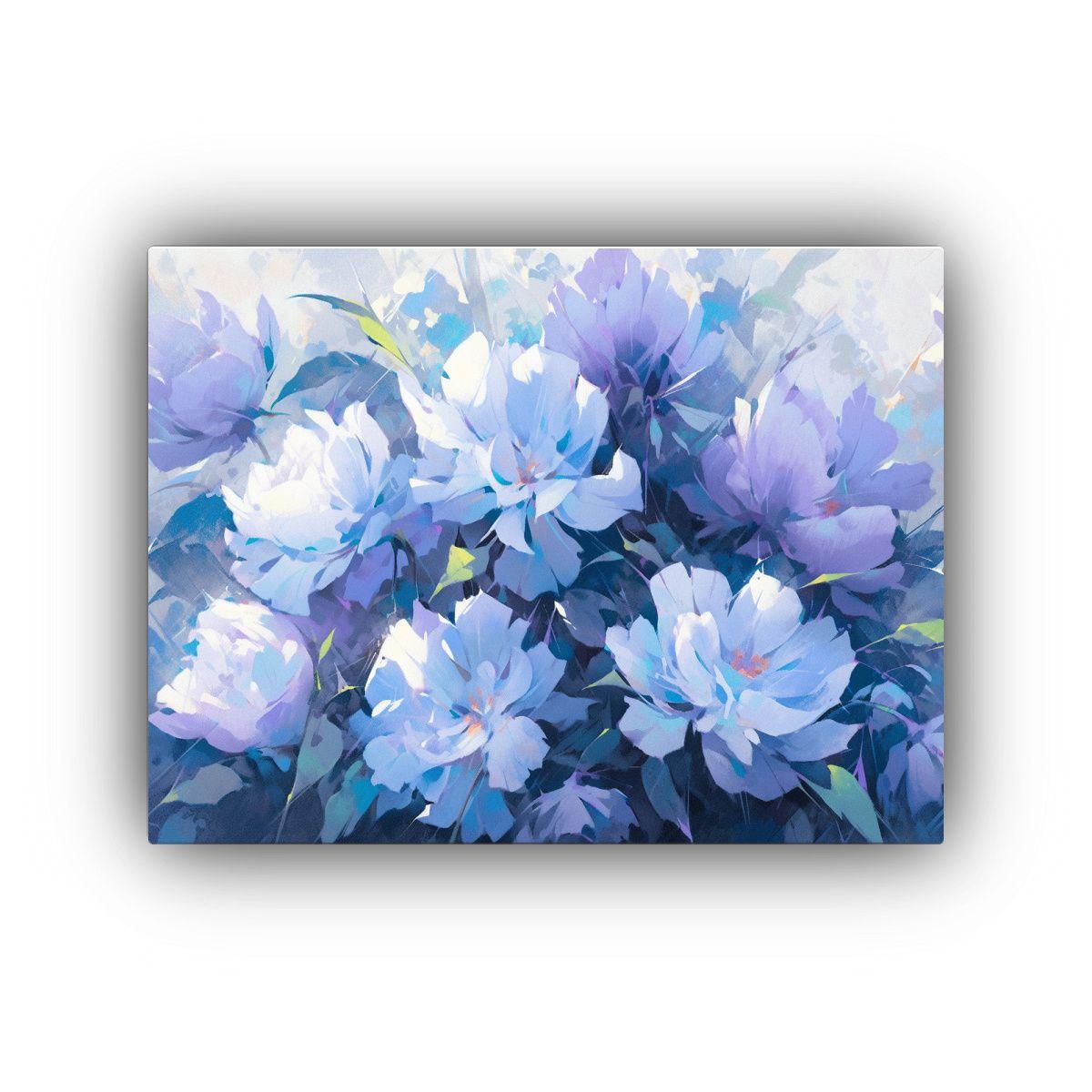 Pintura De Flores En Lienzo Púrpura Y Turquesa 75x50cm-0