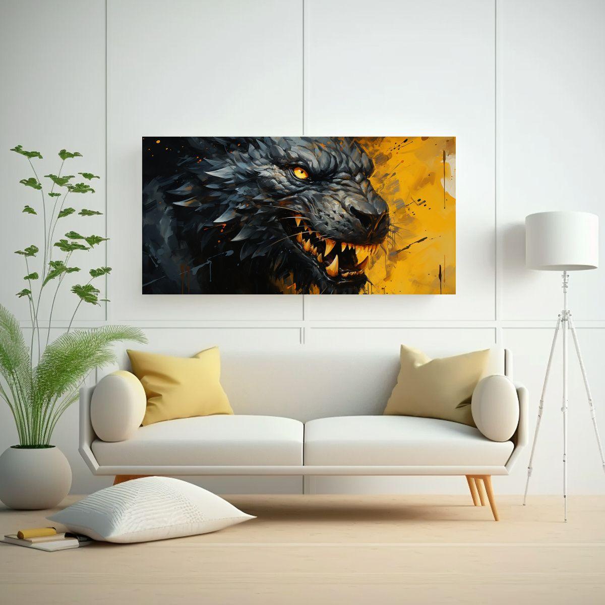 Cuadro Moderno: Dragón Amarillo Y Negro, 40x20cm-2