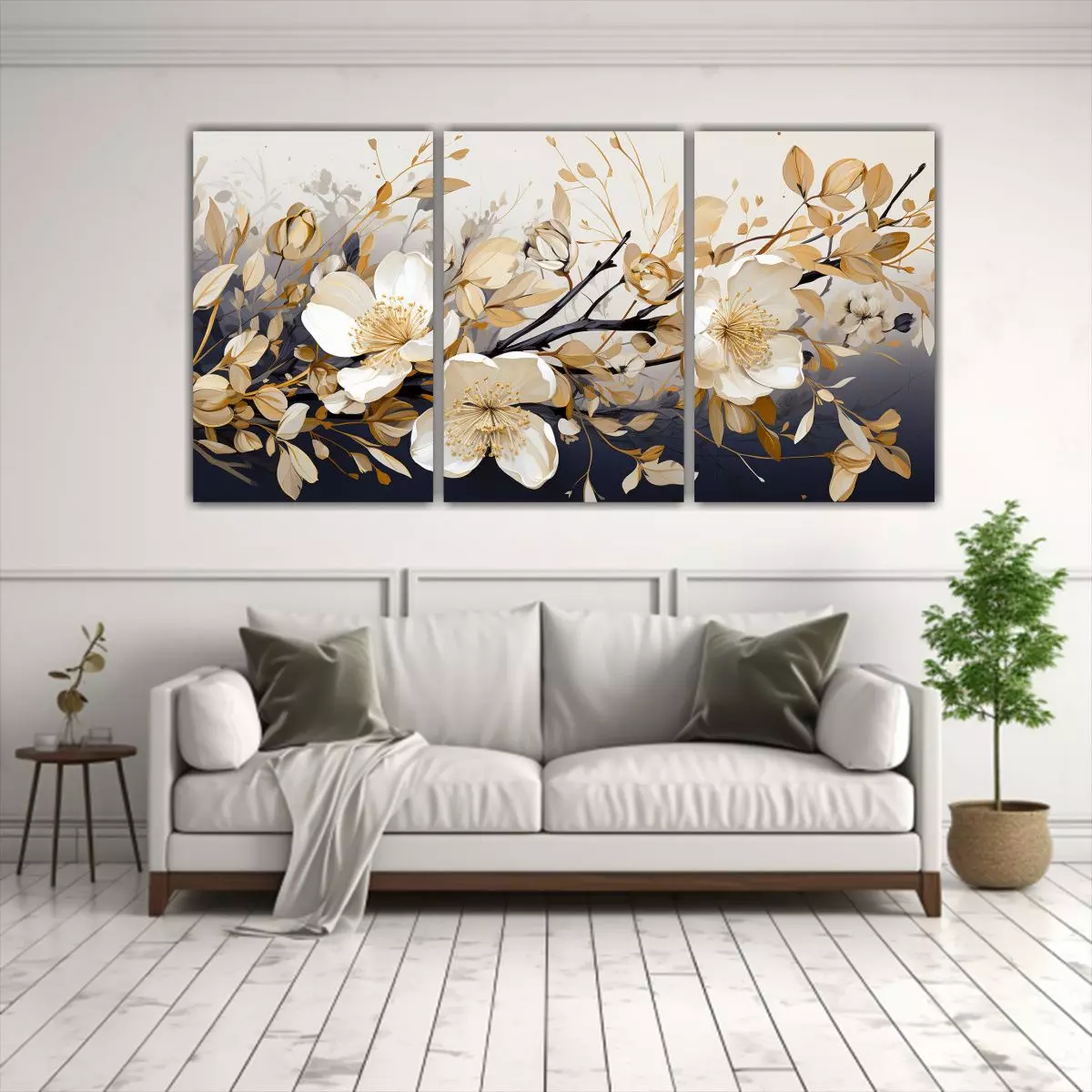 Cuadros Movimiento Exuberantes En Blanco Y Dorado 150x75 Cm-2