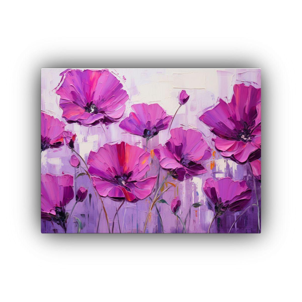 Pintura En Lienzo De Flores Púrpuras Y Magentas 75x50cm-0