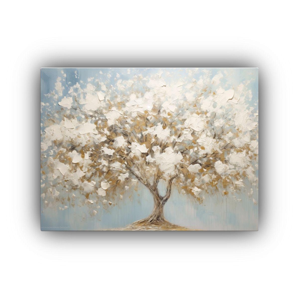 Pintura De árbol Blanco Con Muchas Hojas Estilo Arte En Bas 30x20cm-0