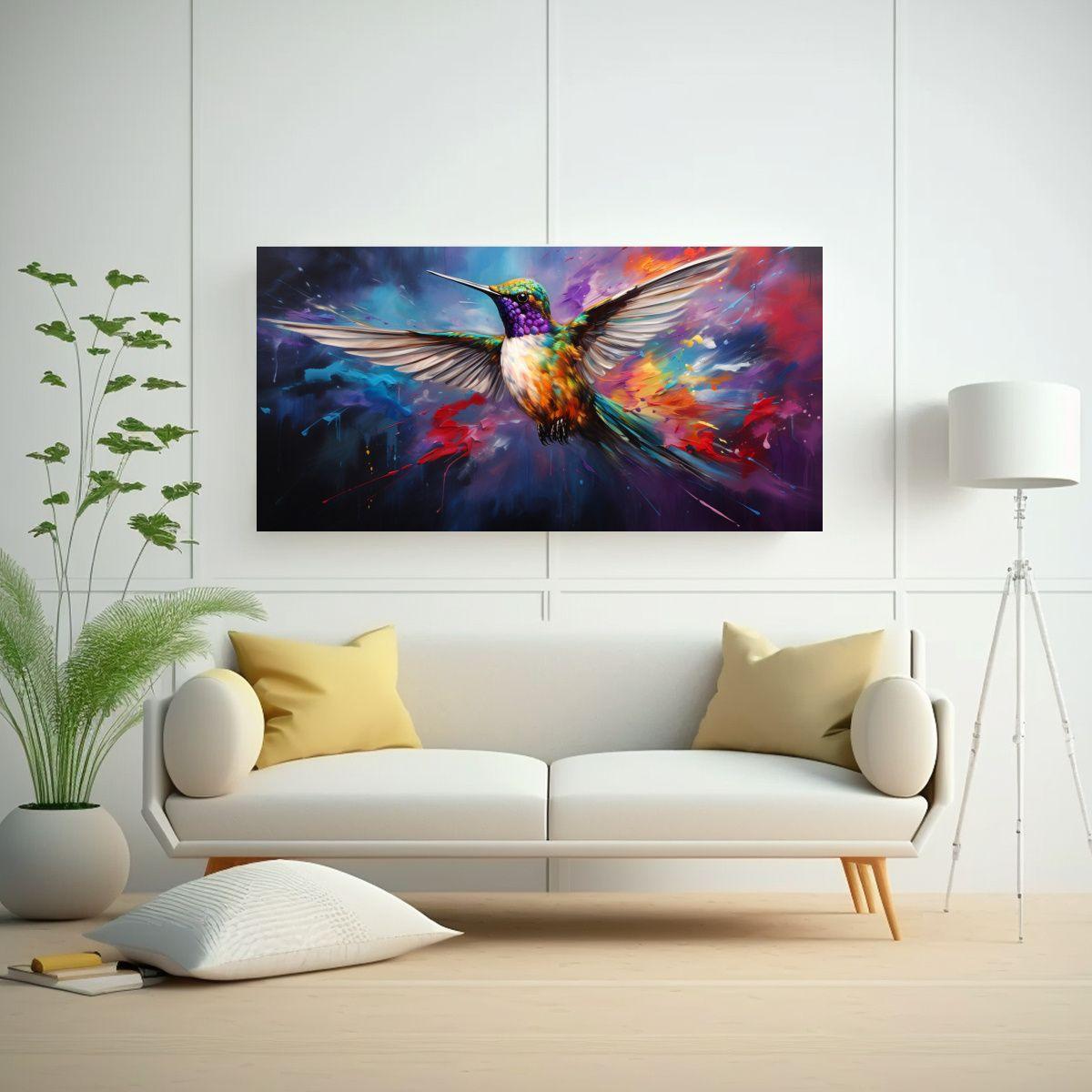 Cuadro Belleza Natural Colibrí Pintura Al Estilo 100x50cm-2