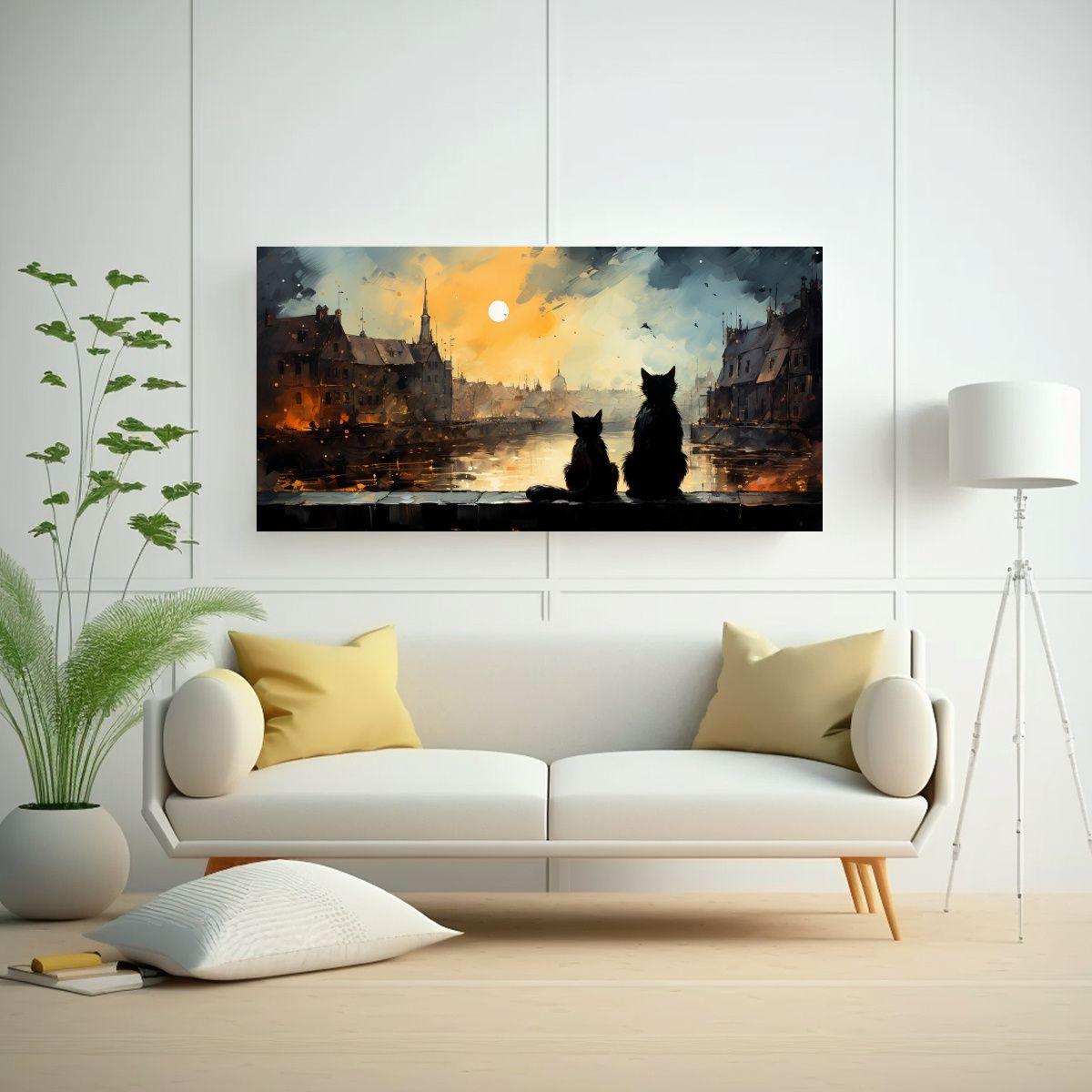 Cuadros Decorativos Económicos De Gatos Negros 120x60cm-2