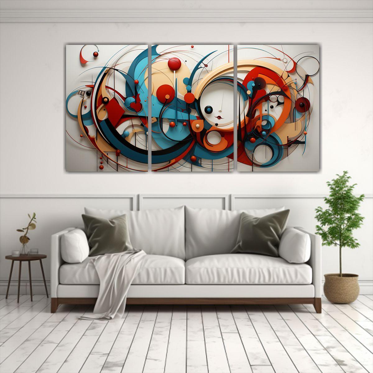 Conjunto De 3 Pinturas Temáticas Abstractas 90x45 Cm-2