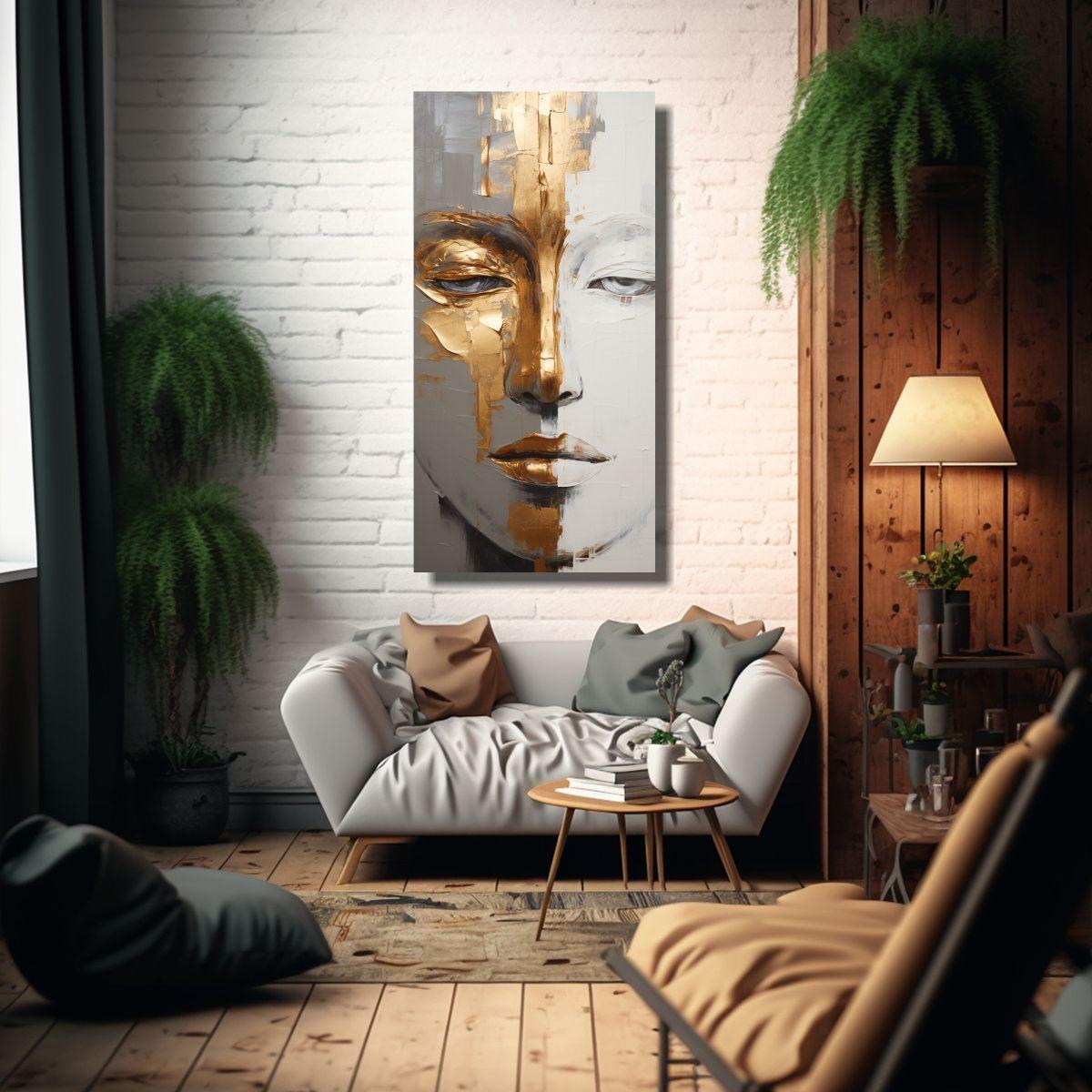 Pintura De Lienzo Abstracta Estilo Oro Y Blanco 80x160cm-2