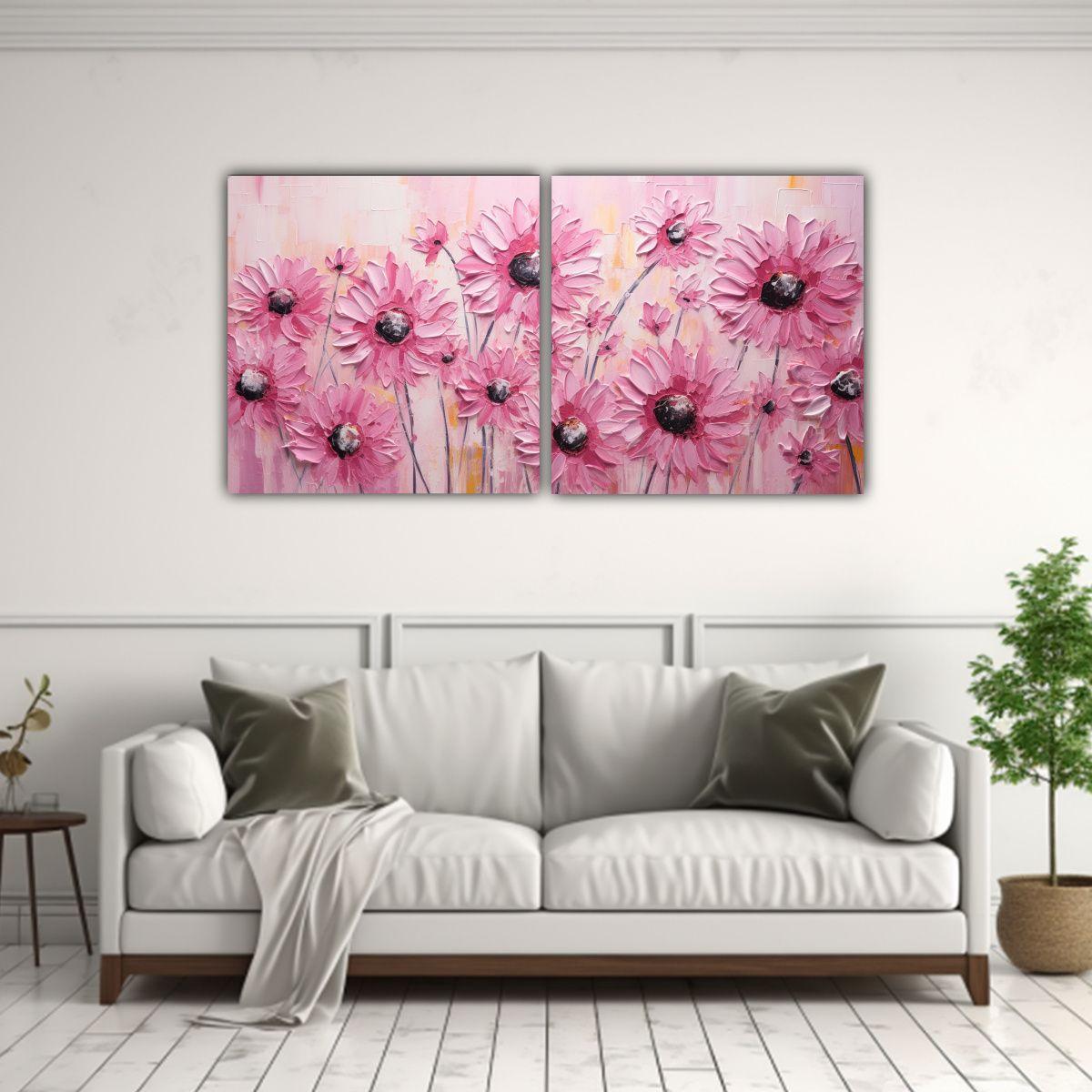 Cuadros Vintage Con Girasoles En Lienzo Estilo 140x70 Cm-2
