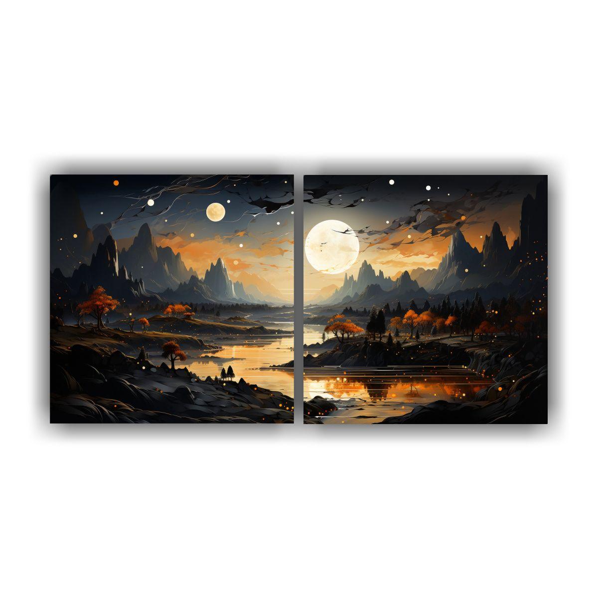 Cuadros Dibujo Relieve Fases Lunares Paisaje 100x50 Cm-0