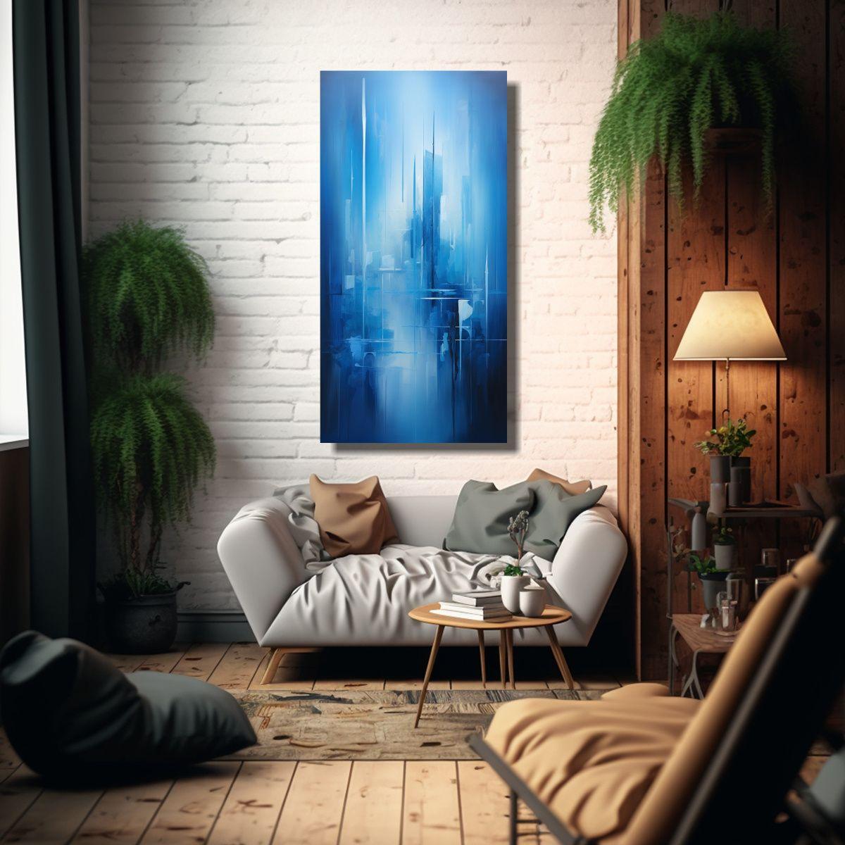 Lienzo Originalidad Pintura Abstracta Tonos Azules 40x80cm-2