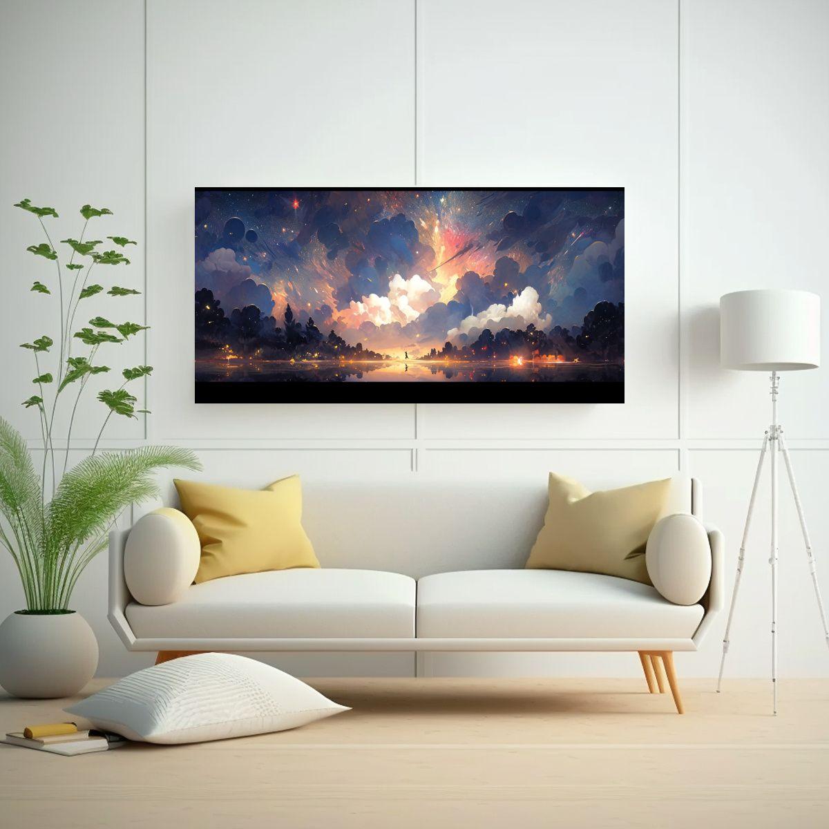Pintura Abstracta De Noche Con Colores Del Arcoír 140x70cm-2