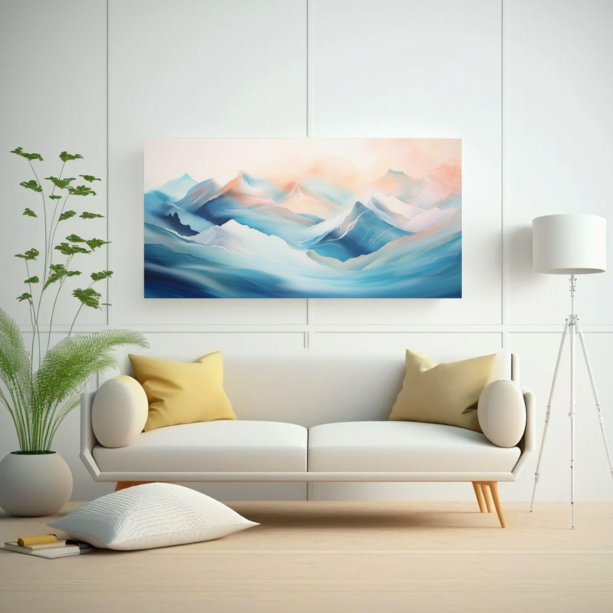 Paisaje Montañoso Sereno: Cuadro Abstracto 140x70cm-2