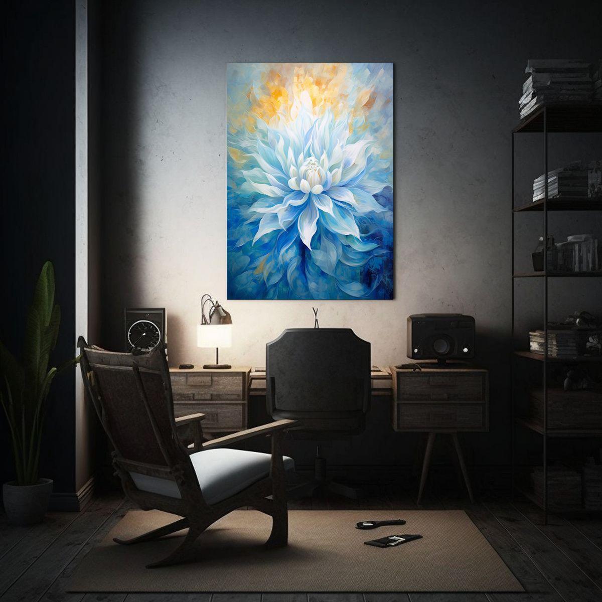 Pintura Abstracta De Flores En Azul Arte Y 60x90cm-2