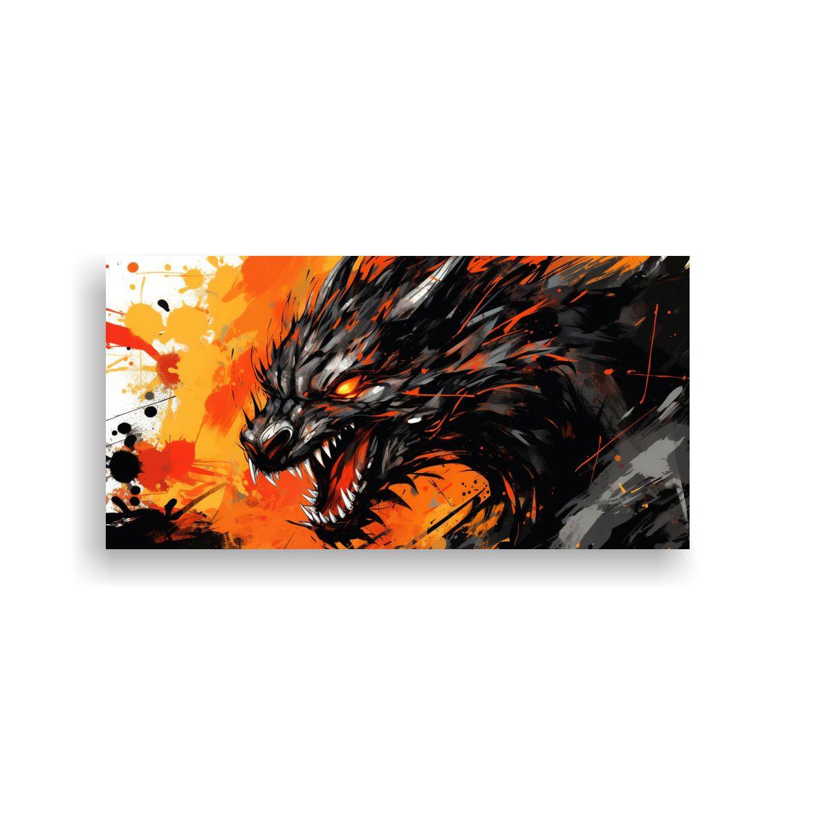 Pintura De Fantasía: Dragón En Naranja Y Negro, 40x20cm-0