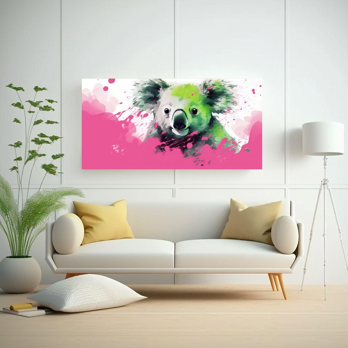 Cuadro Cuadro Relieve Koalas En Verde Y Rosa 100x50cm-2