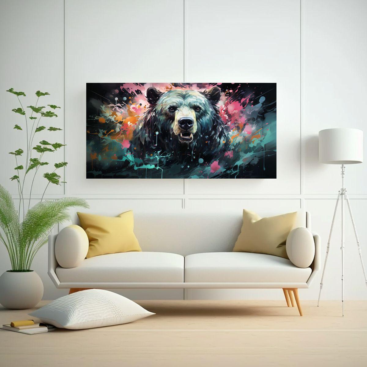 Cuadro Tela Movimiento Grizzly Bear Verde Y Rosa 60x30cm-2