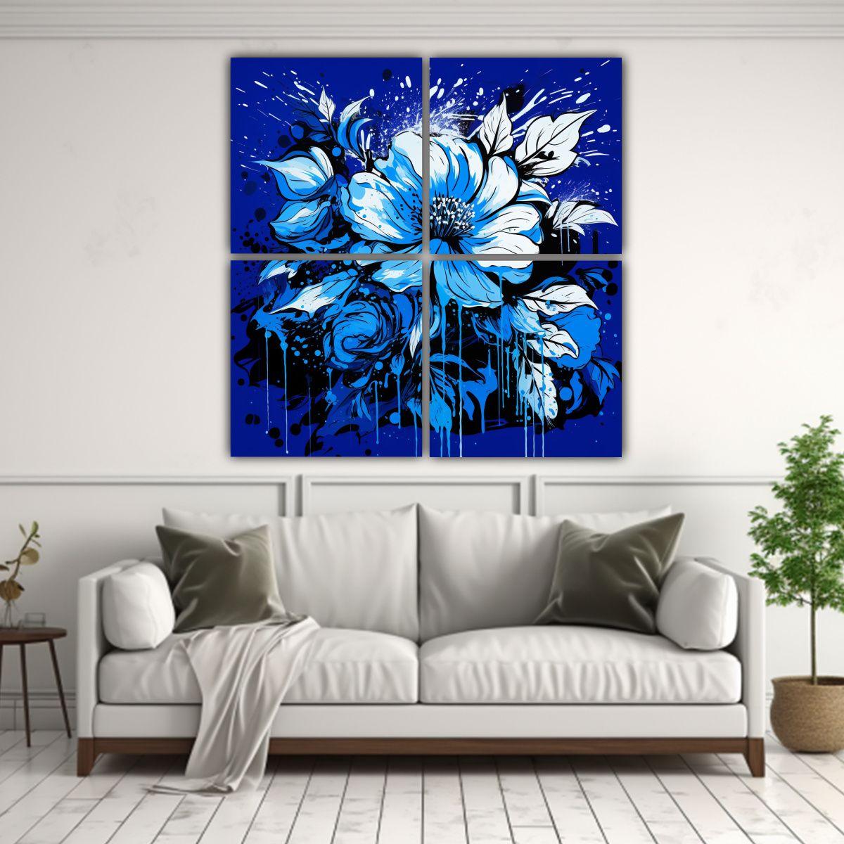 Cuatro Artes De Pared Acuarela Blue Colors 60x60 Cm-2