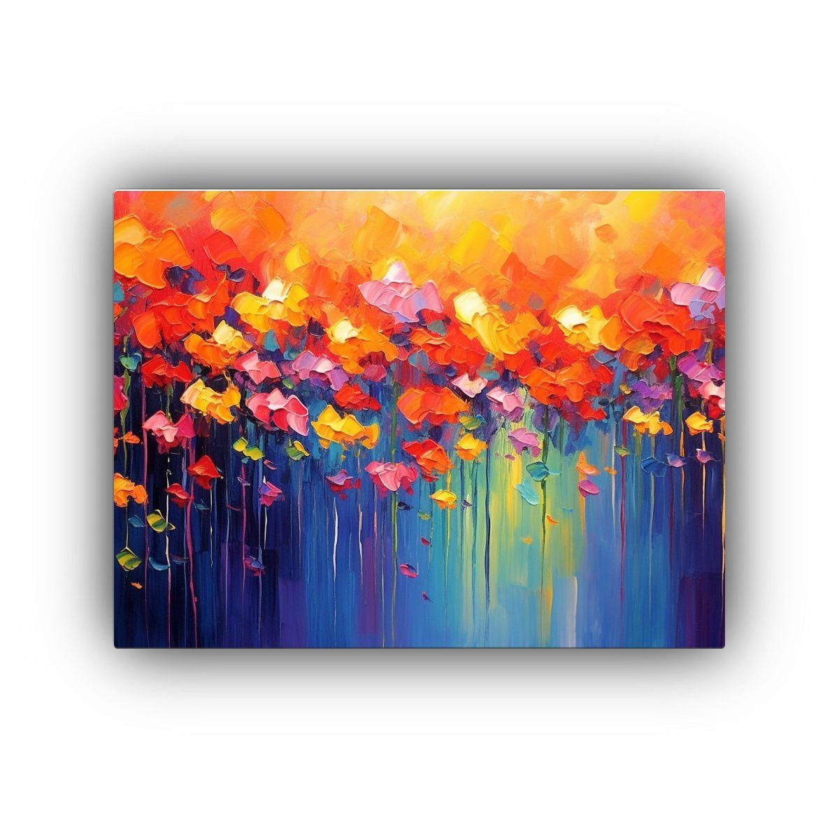 Pintura Al óleo Flores Coloridas Estilo De Goteo 40x30cm-0