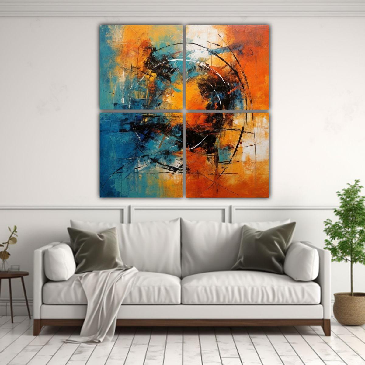 Pintura Abstracta De Alta Calidad Cuatro Artes De 60x60 Cm-2
