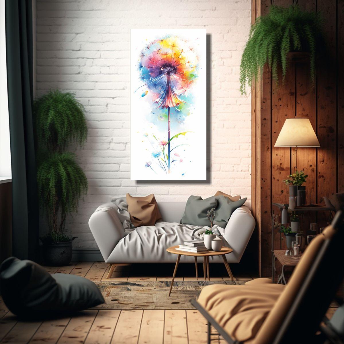 Cuadro Artesanal Lienzo Vintage Flores Diente De 50x100cm-2