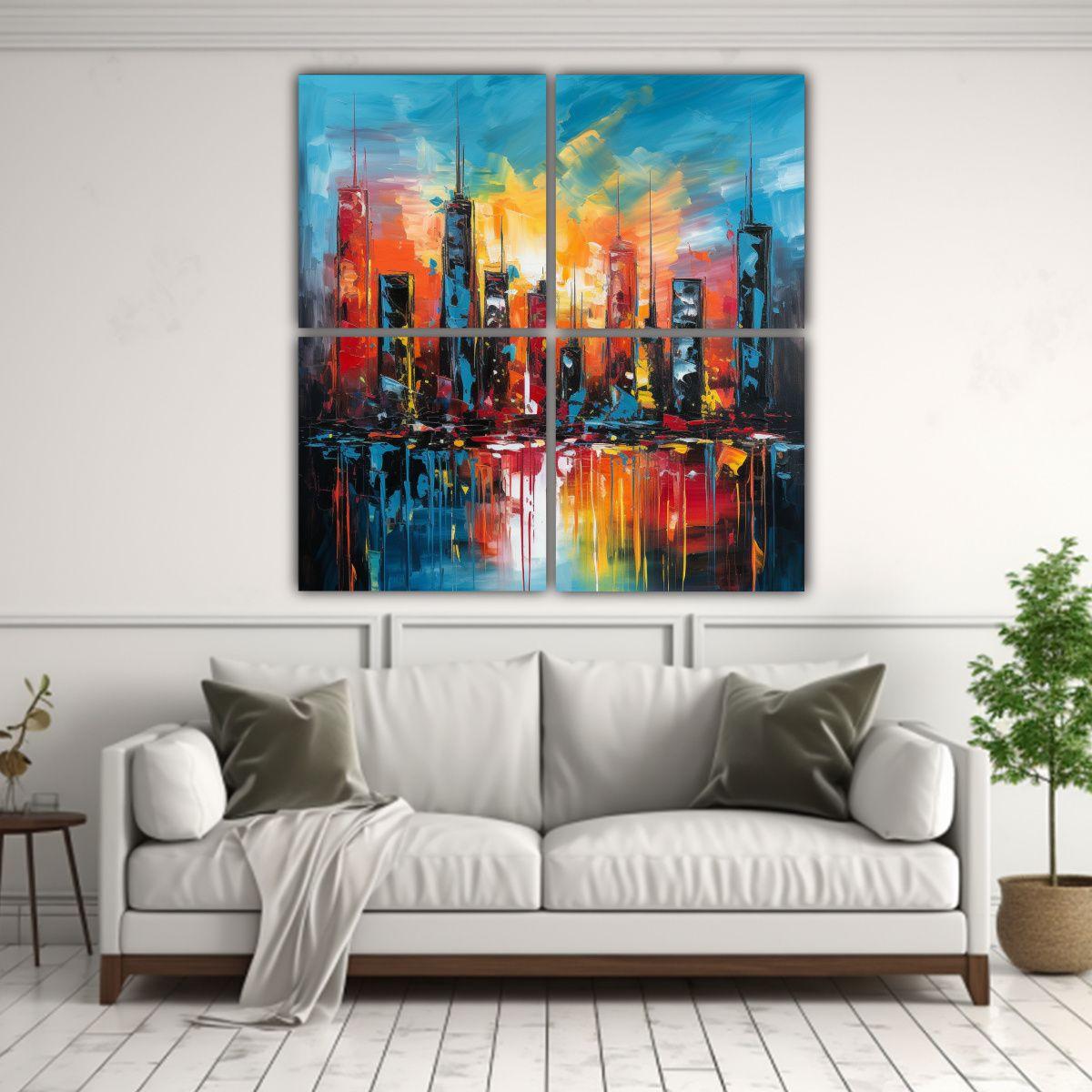 Pintura De Ciudad Audaz Y Dinámica Con Armonía 100x100 Cm-2