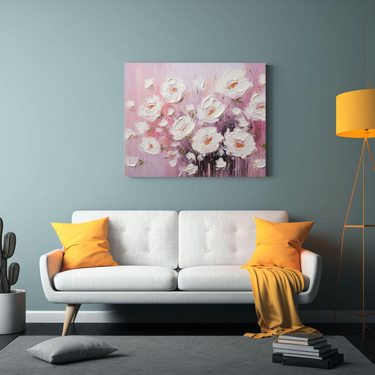 Pintura En Lienzo De Flores Blancas Y Rosas Arte 120x80cm-2