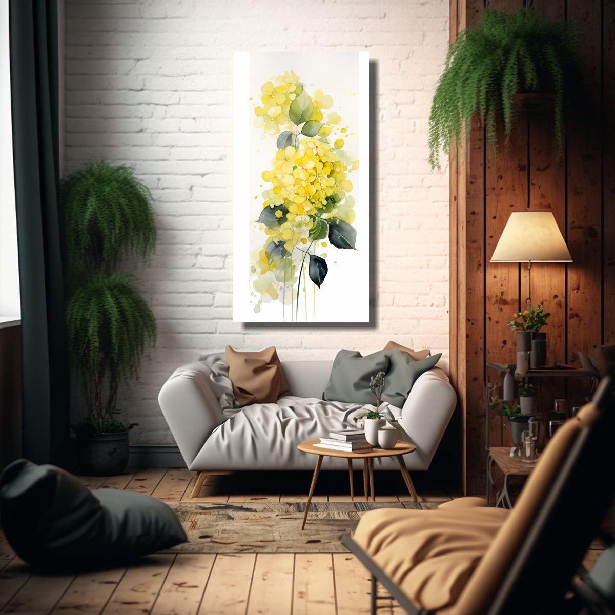 Pintura Abstracta De Hortensias Amarillas Y Negras 60x120cm-2
