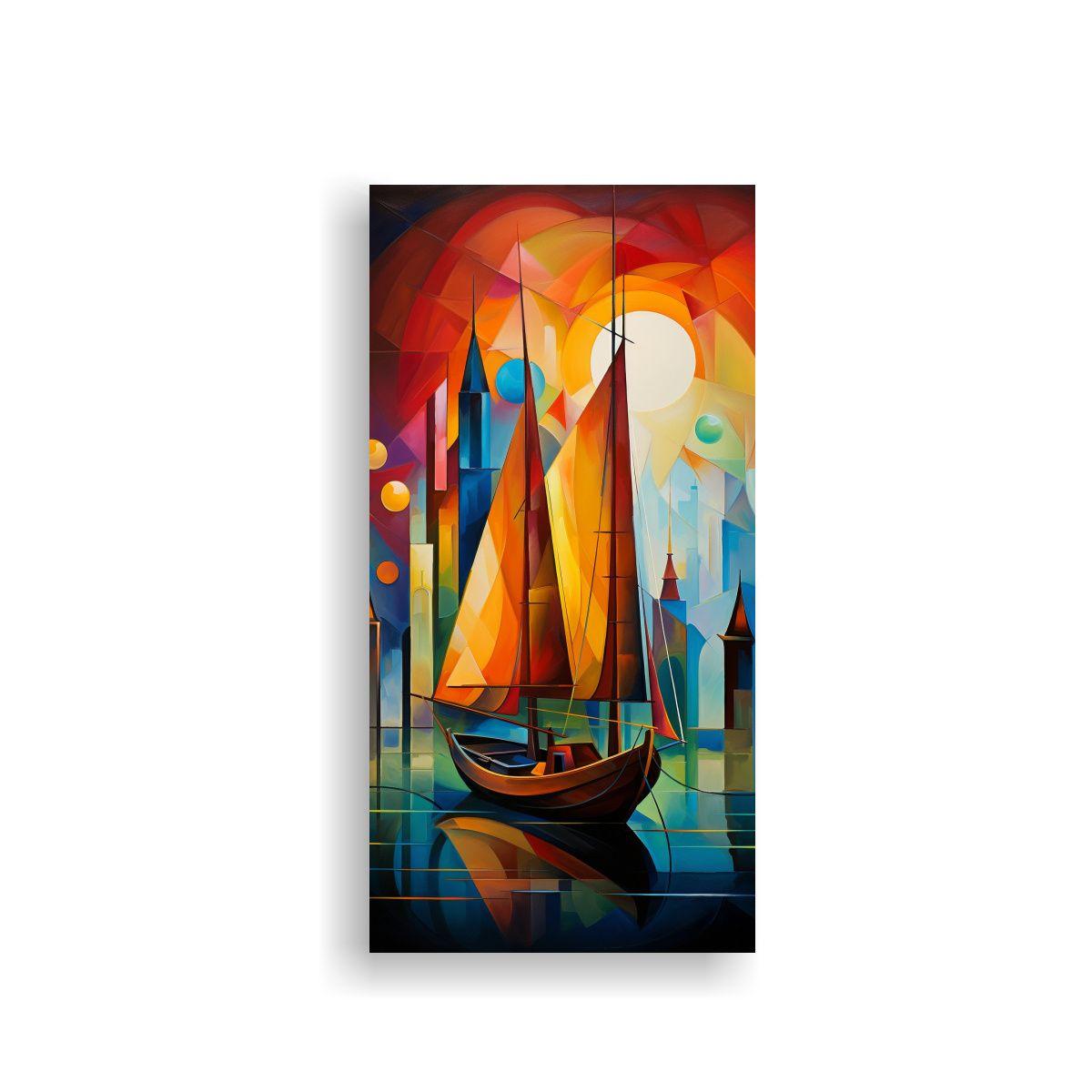 Pintura Abstracta De Barcos Estrellados En 30x60cm-0