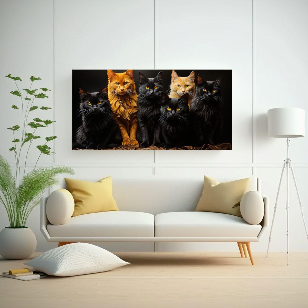 Cuadro Decorativo Gatos Negros Sobre Pila Mirando 40x20cm-2