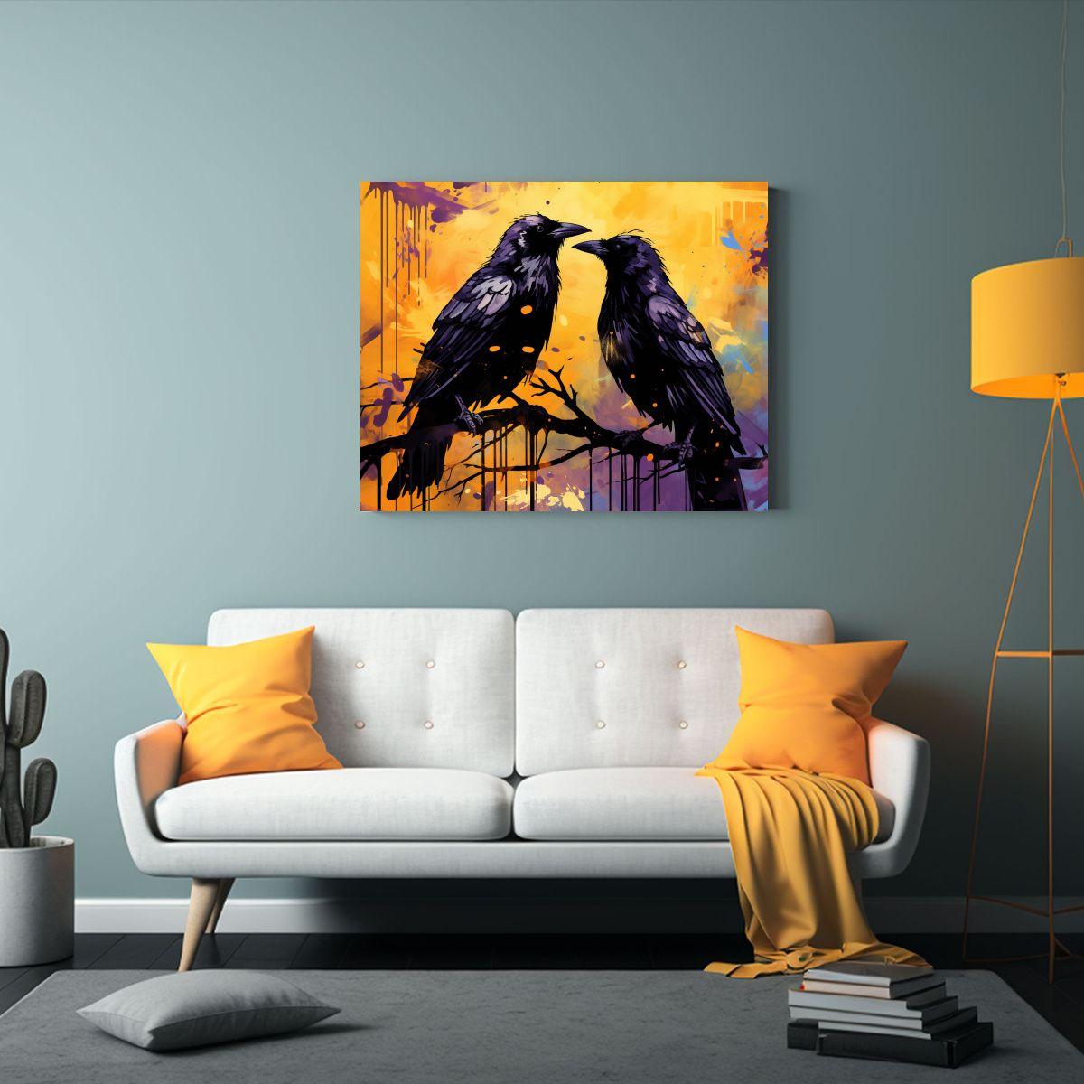 Cuadro Conceptual Luminoso Cuervos Y Cuervos En Colores Dora 65x50cm-2