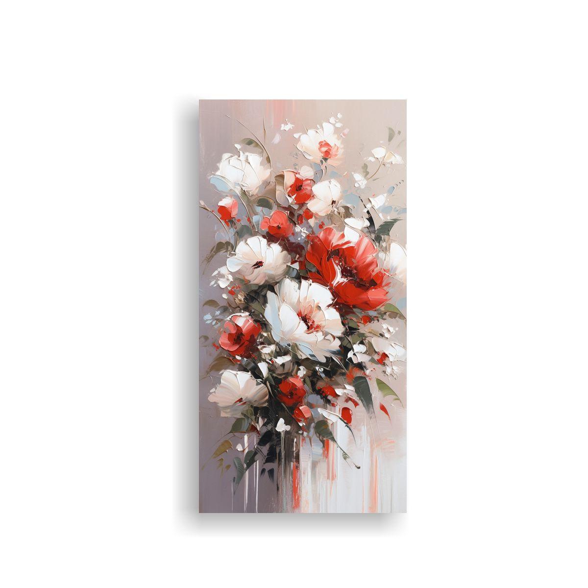 Pintura Lienzo Abstracción Flores Blanco Y Rojo 20x40cm-0
