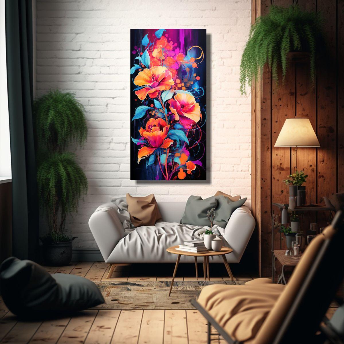 Cuadro Lienzo Vertical Colores Vibrantes Estilo 80x160 Cm-2