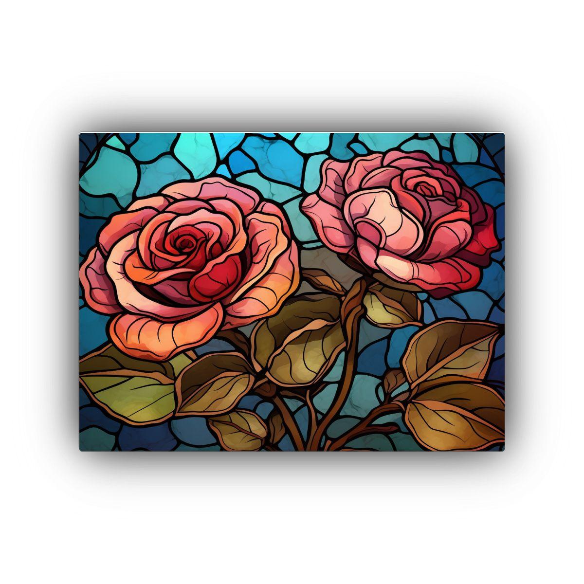 Cuadro De Arte 3D Con Rosas De Vidrio Manchado Decoración C 60x40cm-0